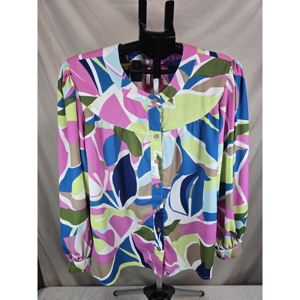 Womens JW Style XL, Geometric Bright Summer Shirt, Light And Flowy.